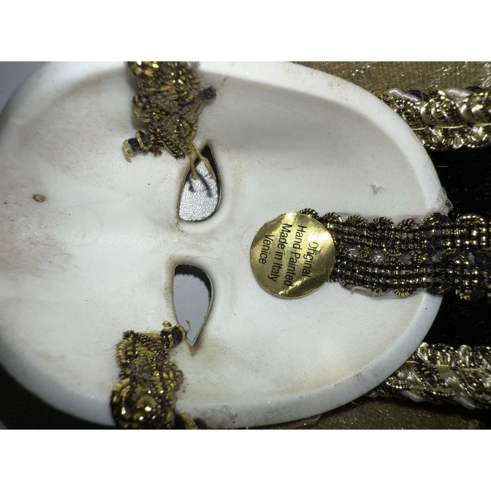 Venetian Mask Made In Venezia, Italy Intricately Painted Gold/ White‎ With Bells